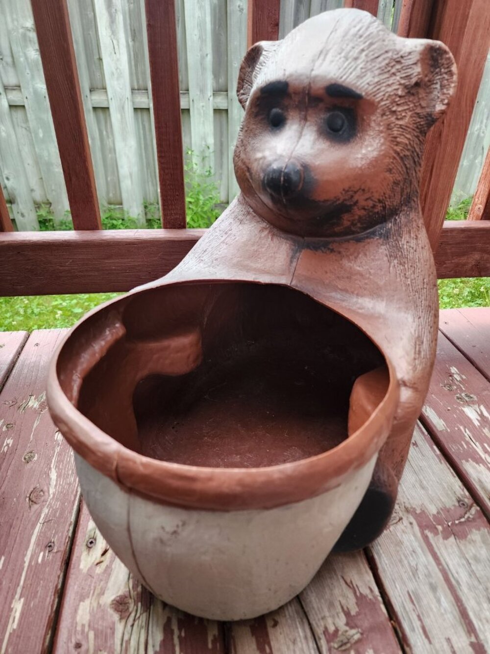 Vintage Blow Mold Bear Flower Pot Planter Brown & Cream Garden Decor